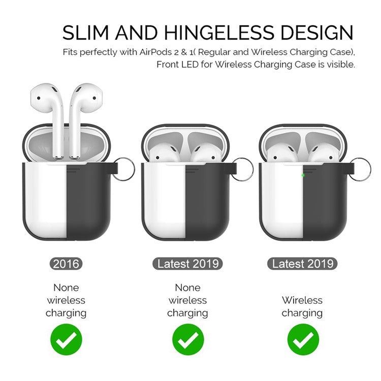 AHASTYLE PT-06-F For AirPods with Charging Case (2016) / (2019) / AirPods with Wireless Charging Case (2019) Anti-dust Plug Design Splittable Silicone Cover with Hook - Black