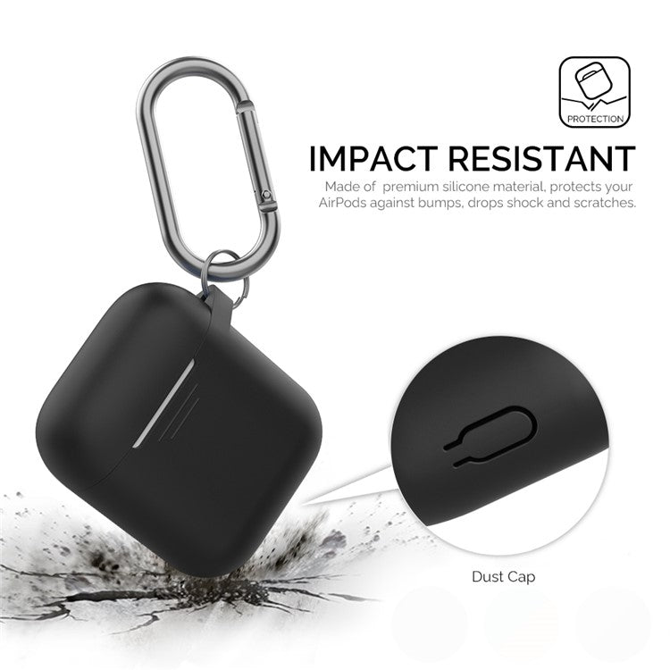 AHASTYLE PT-06-F For AirPods with Charging Case (2016) / (2019) / AirPods with Wireless Charging Case (2019) Anti-dust Plug Design Splittable Silicone Cover with Hook - Black