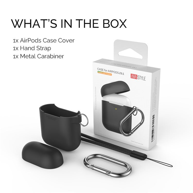 AHASTYLE PT-06-F For AirPods with Charging Case (2016) / (2019) / AirPods with Wireless Charging Case (2019) Anti-dust Plug Design Splittable Silicone Cover with Hook - Black