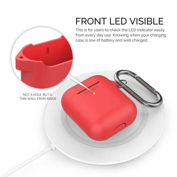 AHASTYLE PT-06-F For AirPods with Charging Case (2016) / (2019) / AirPods with Wireless Charging Case (2019) Anti-dust Plug Design Splittable Silicone Cover with Hook - Red