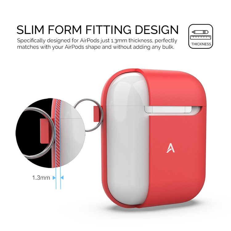 AHASTYLE PT-06-F For AirPods with Charging Case (2016) / (2019) / AirPods with Wireless Charging Case (2019) Anti-dust Plug Design Splittable Silicone Cover with Hook - Red