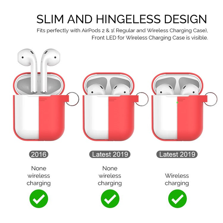 AHASTYLE PT-06-F For AirPods with Charging Case (2016) / (2019) / AirPods with Wireless Charging Case (2019) Anti-dust Plug Design Splittable Silicone Cover with Hook - Red