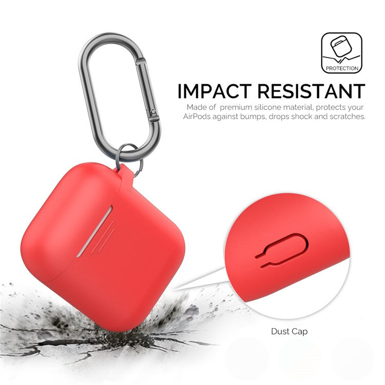 AHASTYLE PT-06-F For AirPods with Charging Case (2016) / (2019) / AirPods with Wireless Charging Case (2019) Anti-dust Plug Design Splittable Silicone Cover with Hook - Red