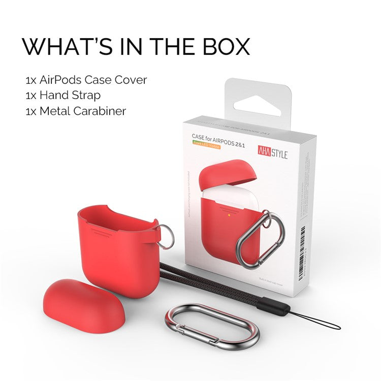 AHASTYLE PT-06-F For AirPods with Charging Case (2016) / (2019) / AirPods with Wireless Charging Case (2019) Anti-dust Plug Design Splittable Silicone Cover with Hook - Red