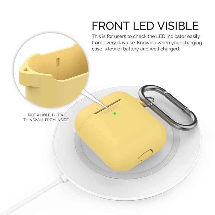 AHASTYLE PT-06-F For AirPods with Charging Case (2016) / (2019) / AirPods with Wireless Charging Case (2019) Anti-dust Plug Design Splittable Silicone Cover with Hook - Yellow