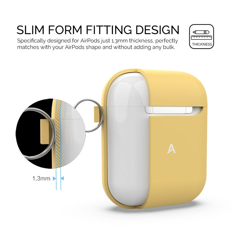 AHASTYLE PT-06-F For AirPods with Charging Case (2016) / (2019) / AirPods with Wireless Charging Case (2019) Anti-dust Plug Design Splittable Silicone Cover with Hook - Yellow