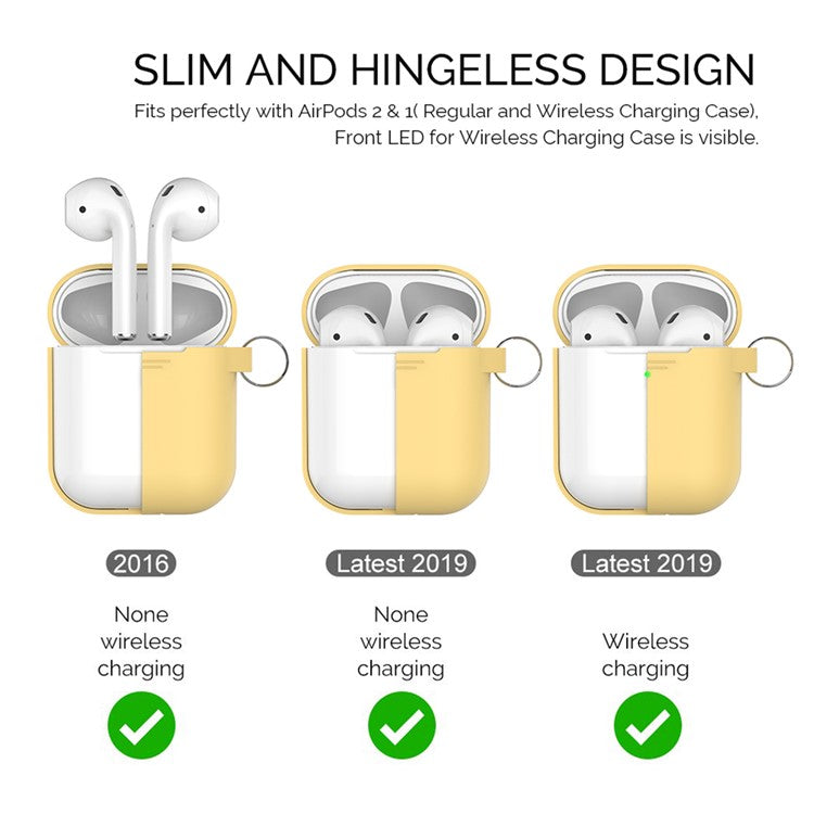 AHASTYLE PT-06-F For AirPods with Charging Case (2016) / (2019) / AirPods with Wireless Charging Case (2019) Anti-dust Plug Design Splittable Silicone Cover with Hook - Yellow