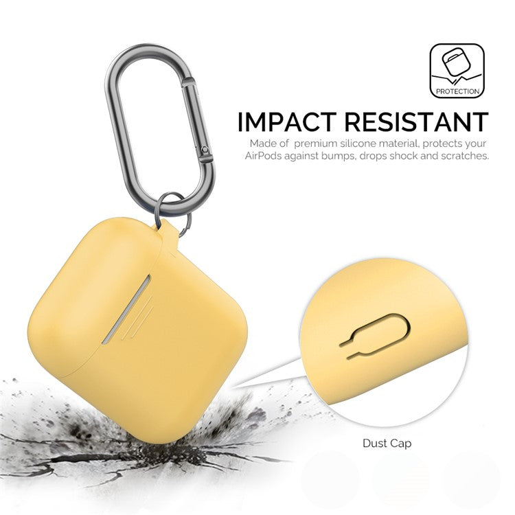 AHASTYLE PT-06-F For AirPods with Charging Case (2016) / (2019) / AirPods with Wireless Charging Case (2019) Anti-dust Plug Design Splittable Silicone Cover with Hook - Yellow