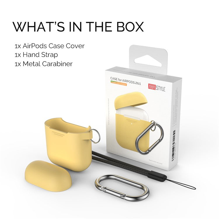 AHASTYLE PT-06-F For AirPods with Charging Case (2016) / (2019) / AirPods with Wireless Charging Case (2019) Anti-dust Plug Design Splittable Silicone Cover with Hook - Yellow