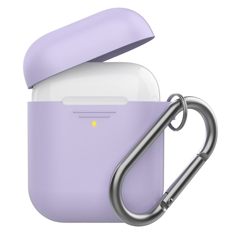 AHASTYLE PT-06-F For AirPods with Charging Case (2016) / (2019) / AirPods with Wireless Charging Case (2019) Anti-dust Plug Design Splittable Silicone Cover with Hook - Purple