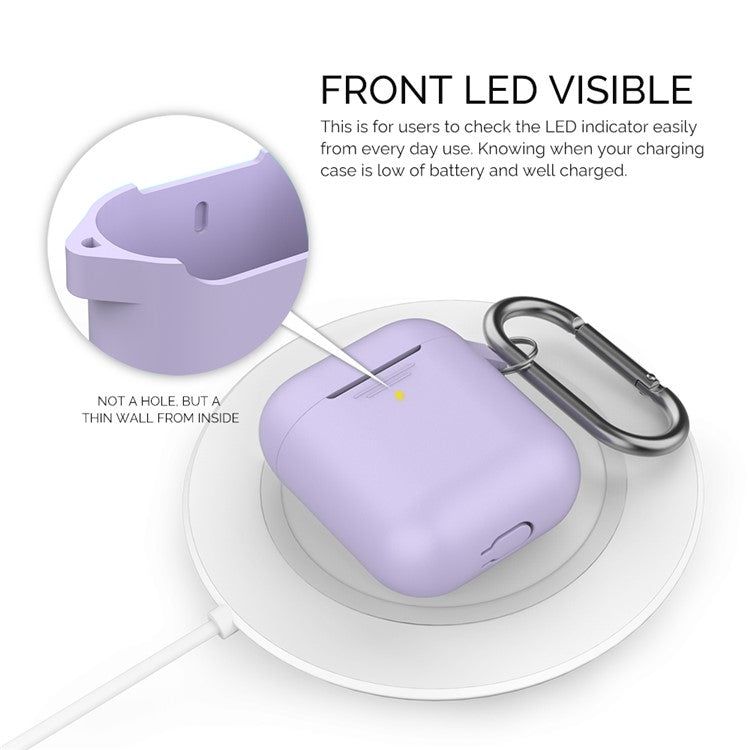 AHASTYLE PT-06-F For AirPods with Charging Case (2016) / (2019) / AirPods with Wireless Charging Case (2019) Anti-dust Plug Design Splittable Silicone Cover with Hook - Purple