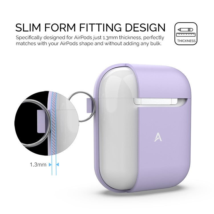 AHASTYLE PT-06-F For AirPods with Charging Case (2016) / (2019) / AirPods with Wireless Charging Case (2019) Anti-dust Plug Design Splittable Silicone Cover with Hook - Purple