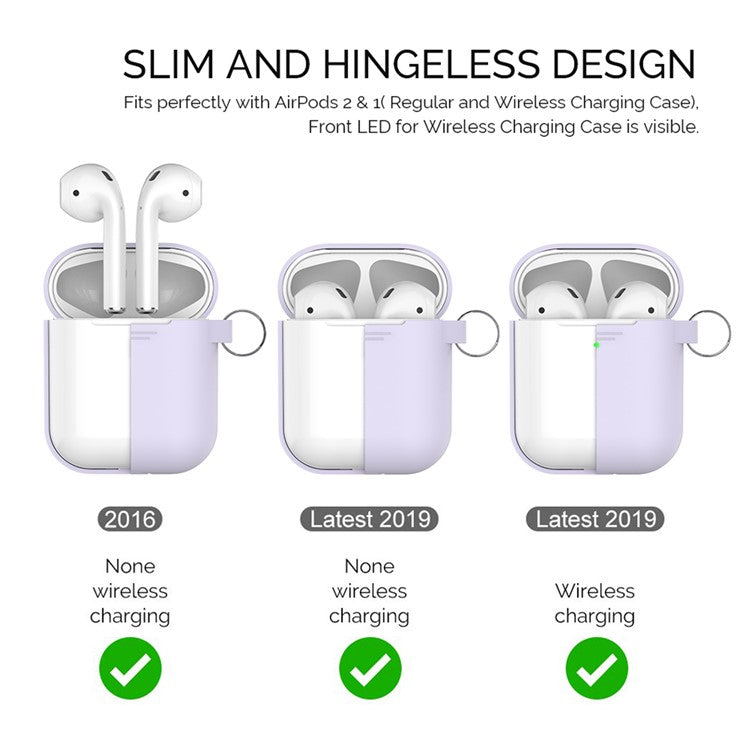 AHASTYLE PT-06-F For AirPods with Charging Case (2016) / (2019) / AirPods with Wireless Charging Case (2019) Anti-dust Plug Design Splittable Silicone Cover with Hook - Purple