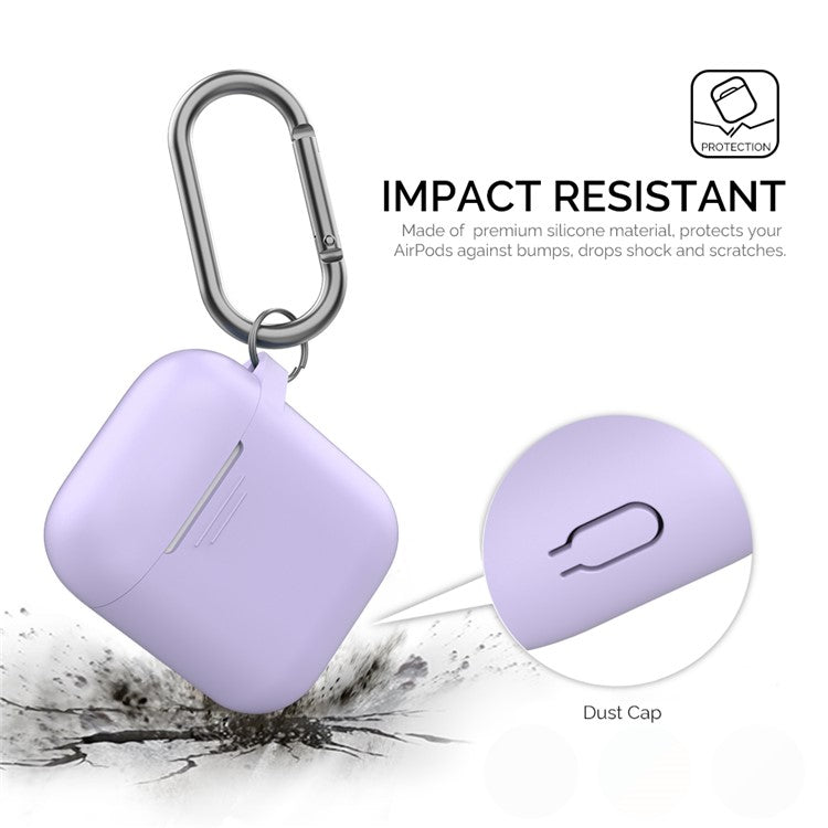 AHASTYLE PT-06-F For AirPods with Charging Case (2016) / (2019) / AirPods with Wireless Charging Case (2019) Anti-dust Plug Design Splittable Silicone Cover with Hook - Purple