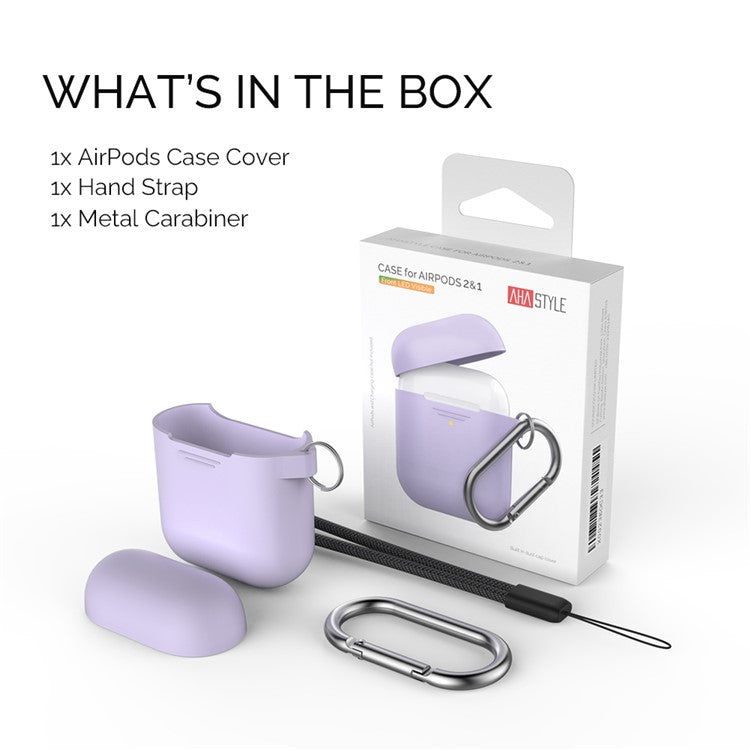 AHASTYLE PT-06-F For AirPods with Charging Case (2016) / (2019) / AirPods with Wireless Charging Case (2019) Anti-dust Plug Design Splittable Silicone Cover with Hook - Purple