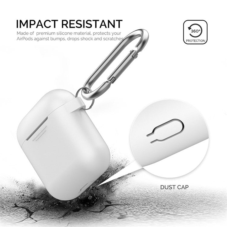 AHASTYLE PT-06-3 For AirPods with Charging Case (2016) / (2019) / AirPods with Wireless Charging Case (2019) Anti-dust Plug Design Soft Silicone Drop-proof Cover with Hook - White