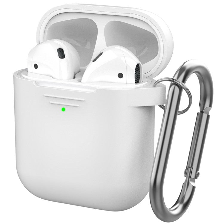 AHASTYLE PT-06-3 For AirPods with Charging Case (2016) / (2019) / AirPods with Wireless Charging Case (2019) Anti-dust Plug Design Soft Silicone Drop-proof Cover with Hook - White