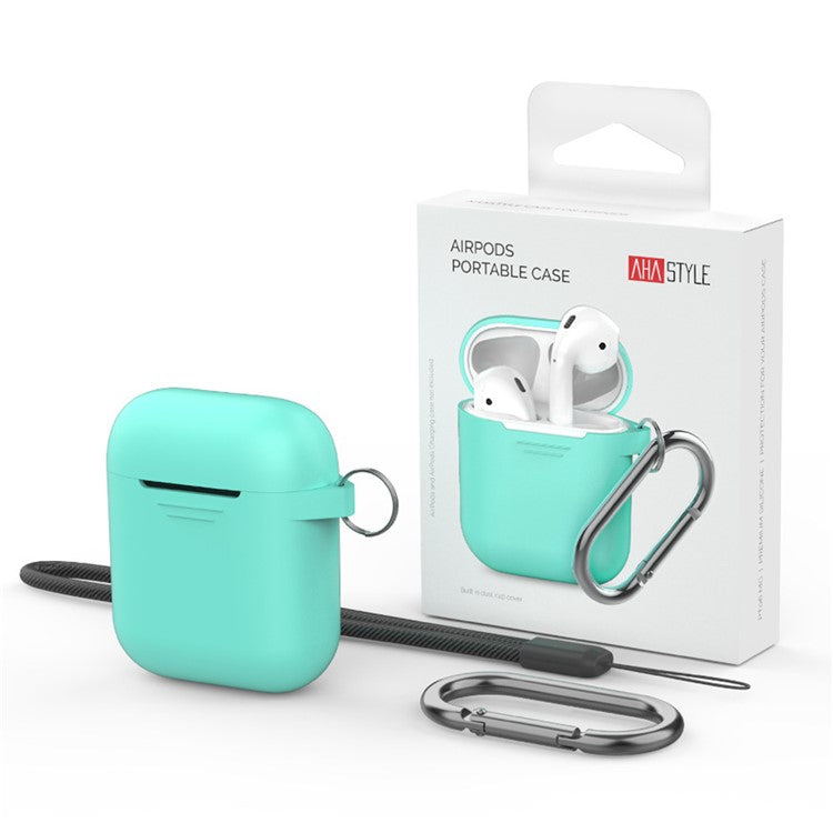 AHASTYLE PT-06-3 For AirPods with Charging Case (2016) / (2019) / AirPods with Wireless Charging Case (2019) Anti-dust Plug Design Soft Silicone Drop-proof Cover with Hook - Green