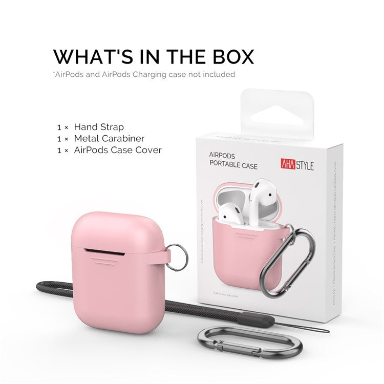 AHASTYLE PT-06-3 For AirPods with Charging Case (2016) / (2019) / AirPods with Wireless Charging Case (2019) Anti-dust Plug Design Soft Silicone Drop-proof Cover with Hook - Pink