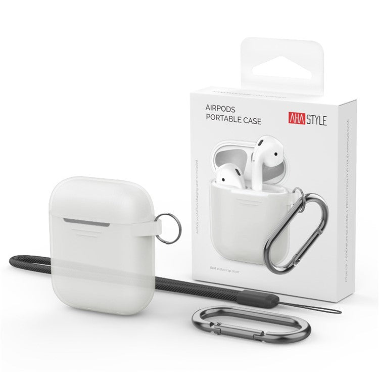 AHASTYLE PT-06-3 For AirPods with Charging Case (2016) / (2019) / AirPods with Wireless Charging Case (2019) Anti-dust Plug Design Soft Silicone Drop-proof Cover with Hook - Transparent