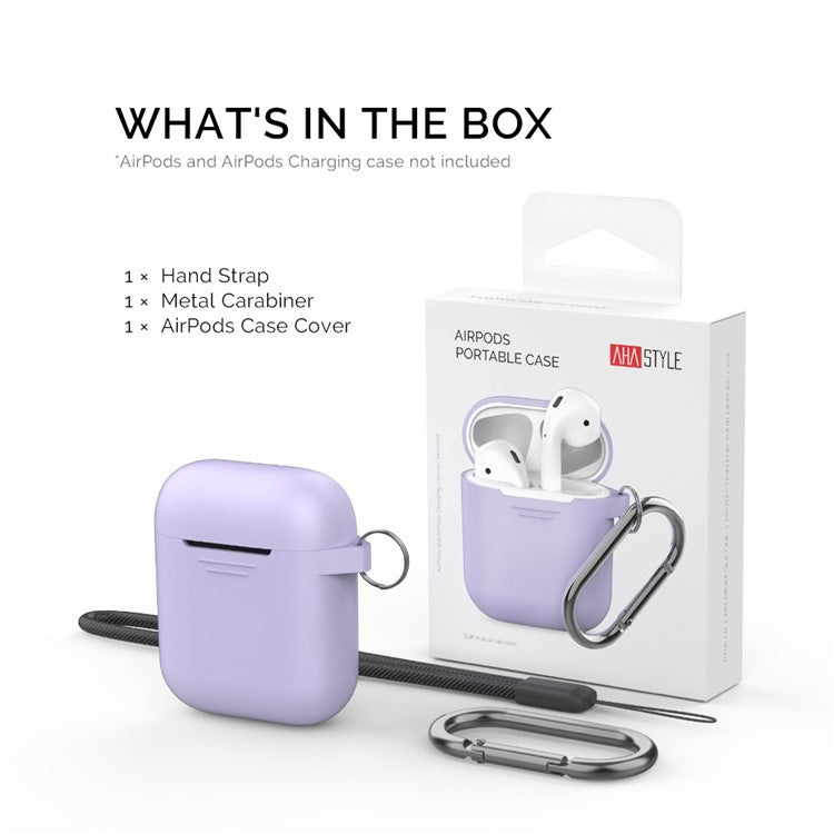 AHASTYLE PT-06-3 For AirPods with Charging Case (2016) / (2019) / AirPods with Wireless Charging Case (2019) Anti-dust Plug Design Soft Silicone Drop-proof Cover with Hook - Purple