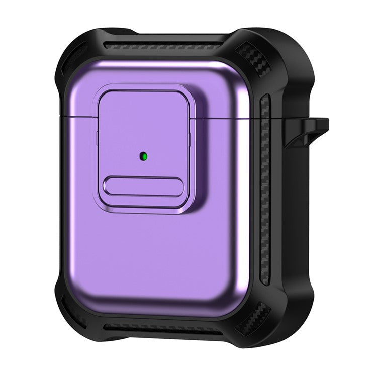 For AirPods with Wireless Charging Case (2019) / AirPods with Charging Case (2019) / (2016) Earphone Cover TPU+PC Case with Pressing Button - Purple