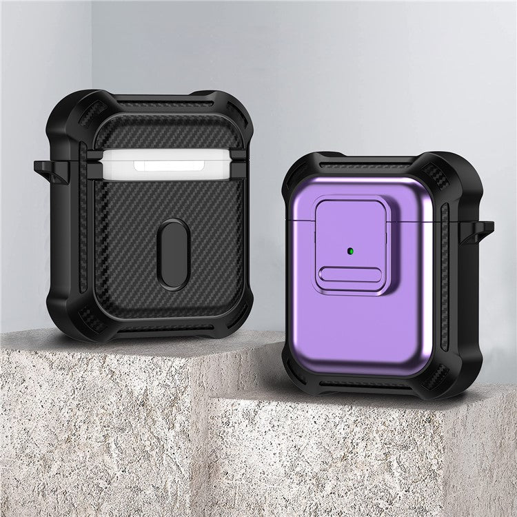 For AirPods with Wireless Charging Case (2019) / AirPods with Charging Case (2019) / (2016) Earphone Cover TPU+PC Case with Pressing Button - Purple