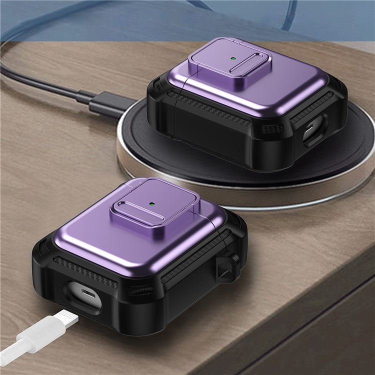 For AirPods with Wireless Charging Case (2019) / AirPods with Charging Case (2019) / (2016) Earphone Cover TPU+PC Case with Pressing Button - Purple