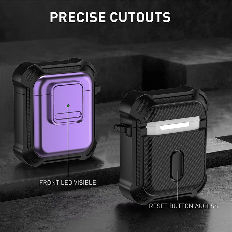 For AirPods with Wireless Charging Case (2019) / AirPods with Charging Case (2019) / (2016) Earphone Cover TPU+PC Case with Pressing Button - Purple