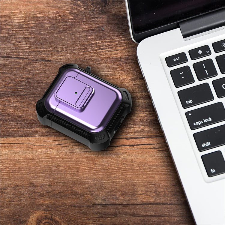 For AirPods with Wireless Charging Case (2019) / AirPods with Charging Case (2019) / (2016) Earphone Cover TPU+PC Case with Pressing Button - Purple