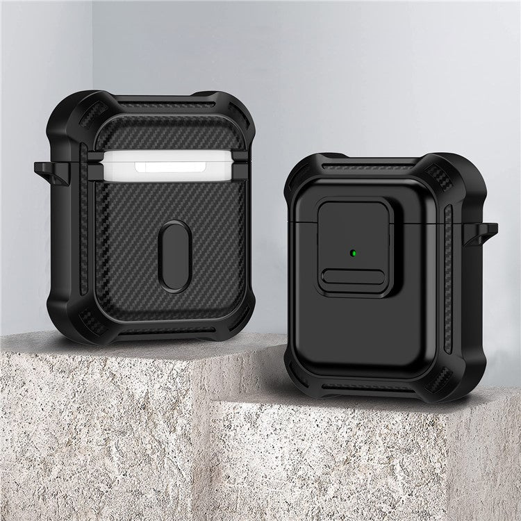 For AirPods with Wireless Charging Case (2019) / AirPods with Charging Case (2019) / (2016) Earphone Cover TPU+PC Case with Pressing Button - Black