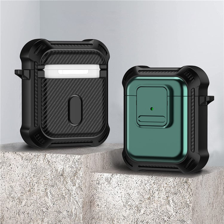 For AirPods with Wireless Charging Case (2019) / AirPods with Charging Case (2019) / (2016) Earphone Cover TPU+PC Case with Pressing Button - Green