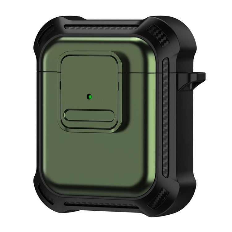 For AirPods with Wireless Charging Case (2019) / AirPods with Charging Case (2019) / (2016) Earphone Cover TPU+PC Case with Pressing Button - Army Green