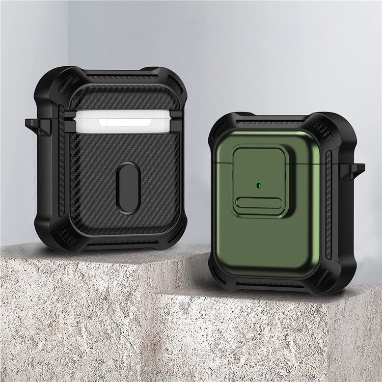 For AirPods with Wireless Charging Case (2019) / AirPods with Charging Case (2019) / (2016) Earphone Cover TPU+PC Case with Pressing Button - Army Green