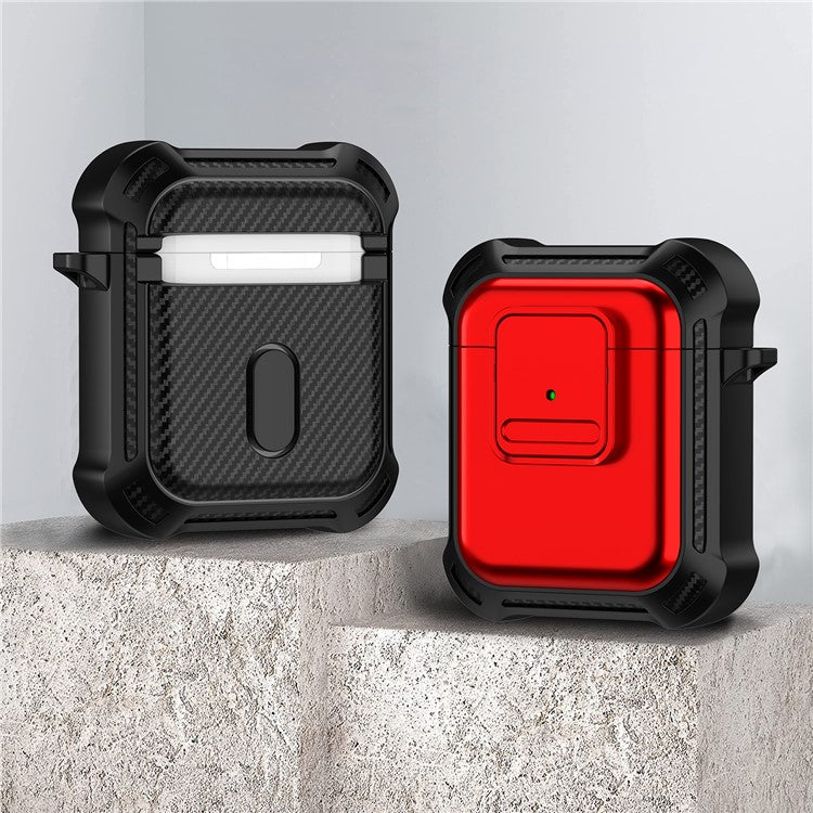 For AirPods with Wireless Charging Case (2019) / AirPods with Charging Case (2019) / (2016) Earphone Cover TPU+PC Case with Pressing Button - Red