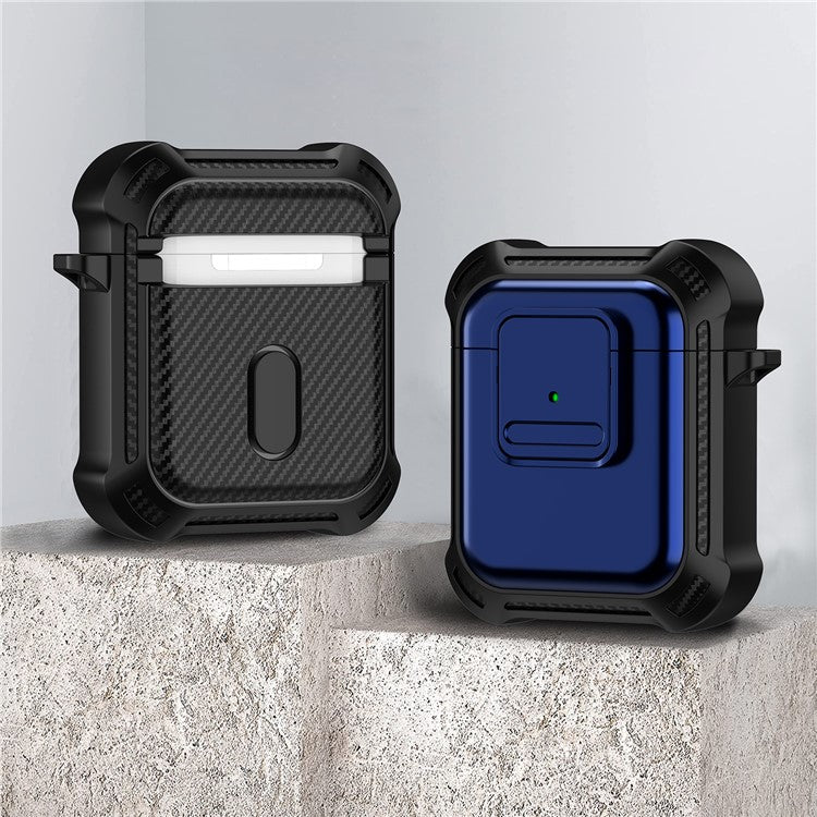 For AirPods with Wireless Charging Case (2019) / AirPods with Charging Case (2019) / (2016) Earphone Cover TPU+PC Case with Pressing Button - Blue