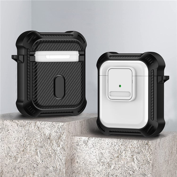 For AirPods with Wireless Charging Case (2019) / AirPods with Charging Case (2019) / (2016) Earphone Cover TPU+PC Case with Pressing Button - White