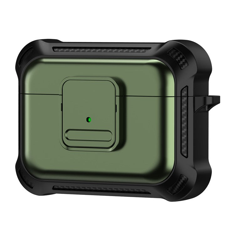 For Apple AirPods Pro Stylish Earphone Protective Case TPU+PC Drop-proof Cover with Pressing Button - Army Green