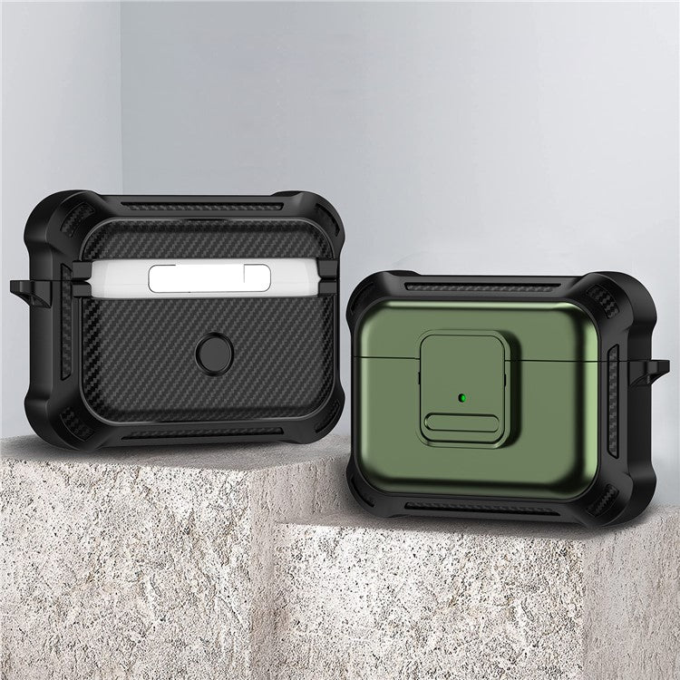 For Apple AirPods Pro Stylish Earphone Protective Case TPU+PC Drop-proof Cover with Pressing Button - Army Green