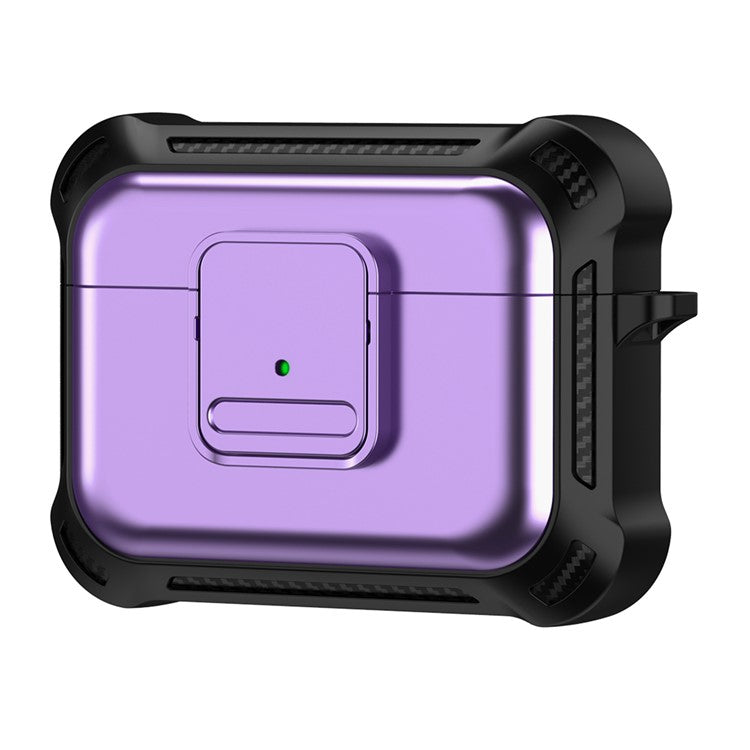 For Apple AirPods Pro Stylish Earphone Protective Case TPU+PC Drop-proof Cover with Pressing Button - Purple