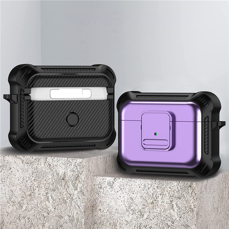 For Apple AirPods Pro Stylish Earphone Protective Case TPU+PC Drop-proof Cover with Pressing Button - Purple