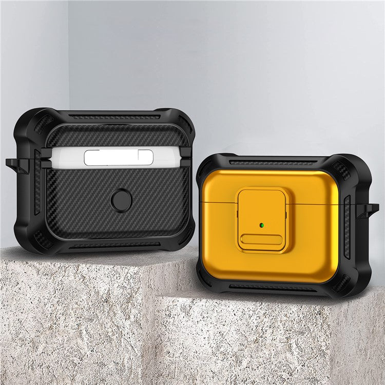 For Apple AirPods Pro Stylish Earphone Protective Case TPU+PC Drop-proof Cover with Pressing Button - Yellow