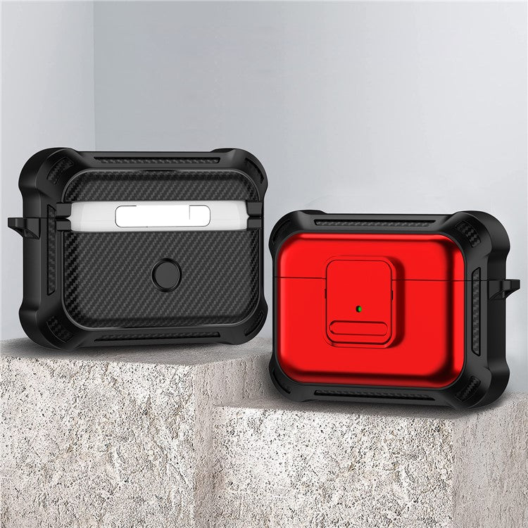 For AirPods Pro 2 Drop-proof Earphone Cover TPU+PC Shockproof Case with Pressing Button - Red