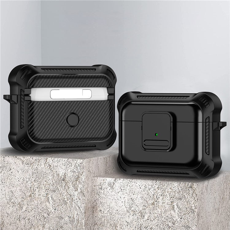 For AirPods Pro 2 Drop-proof Earphone Cover TPU+PC Shockproof Case with Pressing Button - Black