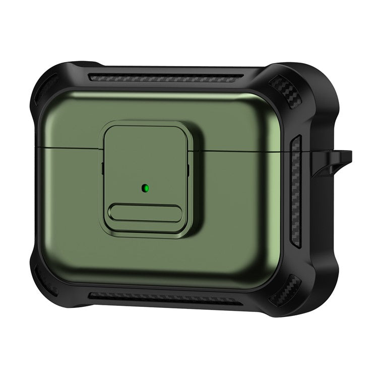 For AirPods Pro 2 Drop-proof Earphone Cover TPU+PC Shockproof Case with Pressing Button - Army Green