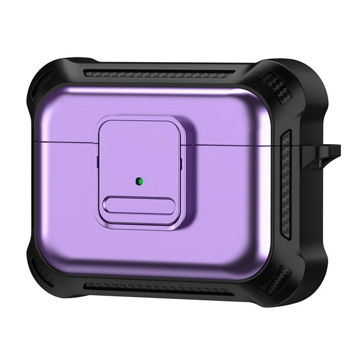 For AirPods Pro 2 Drop-proof Earphone Cover TPU+PC Shockproof Case with Pressing Button - Purple