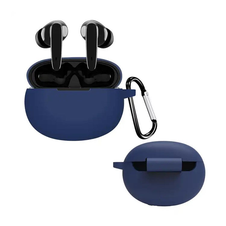 For Boat Airdopes 181 Protective Case Wireless Bluetooth Headset Silicone Cover with Anti-Loss Buckle - Dark Blue