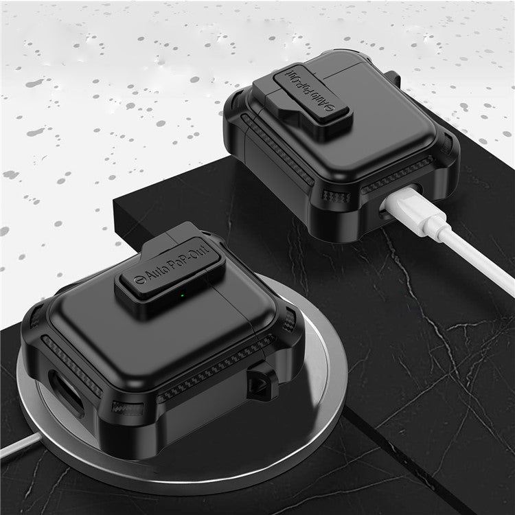 For AirPods with Wireless Charging Case (2019) / AirPods with Charging Case (2019) / (2016) Pressing Buckle Design Earphone Drop-proof Cover - Black