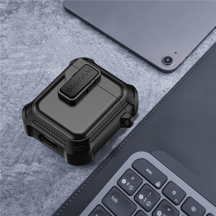 For AirPods with Wireless Charging Case (2019) / AirPods with Charging Case (2019) / (2016) Pressing Buckle Design Earphone Drop-proof Cover - Black