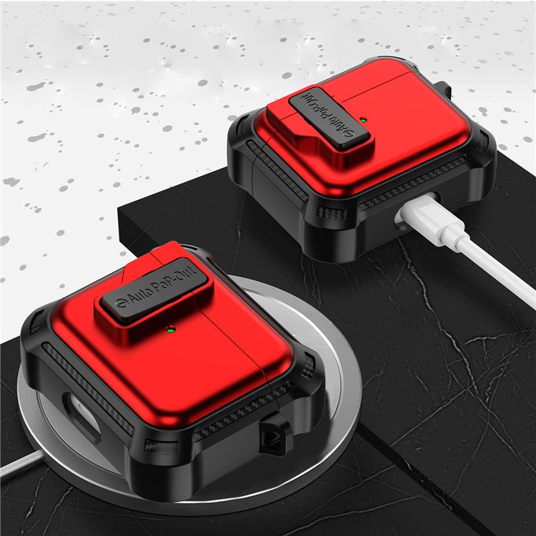 For Apple AirPods 3 Pressing Buckle Design Protective Case Bluetooth Earphone TPU+PC Drop-proof Cover - Red